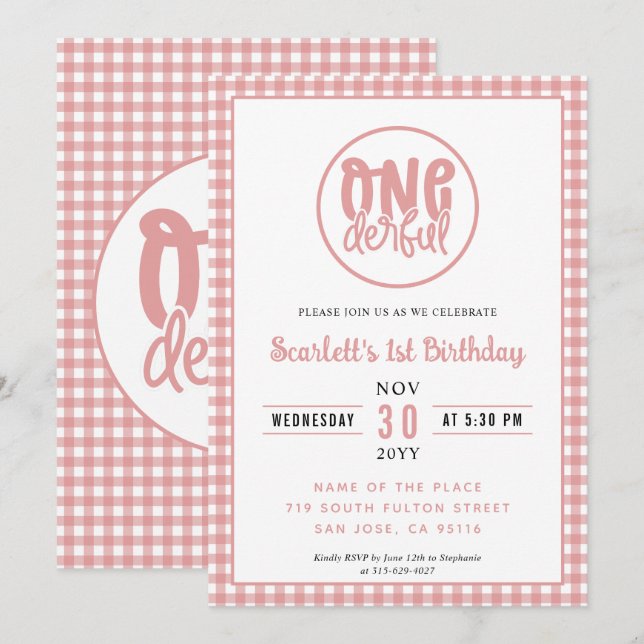 1st Birthday Party Cute Onederful First Birthday Invitation (Front/Back)