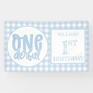 1st Birthday Party Cute Pastel Blue Onederful Banner