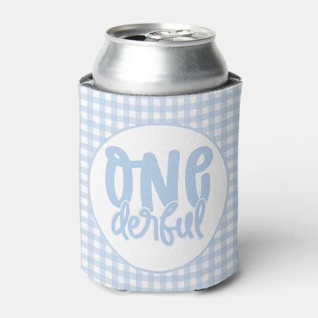 1st Birthday Party Cute Pastel Blue Onederful Can Cooler (Can Front)