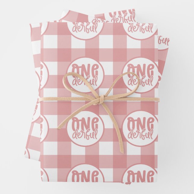 1st Birthday Party Cute Pastel Pink Onederful Wrapping Paper Sheet (In situ)