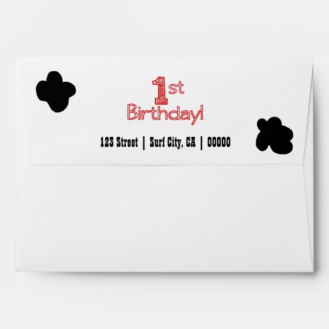 1st Birthday Party Envelope - Cow or Farm Theme (Back (Top Flap))
