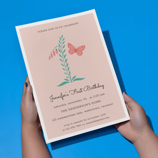 1st Birthday Party Floral Botanical Butterfly Boho Invitation (Creator Uploaded)
