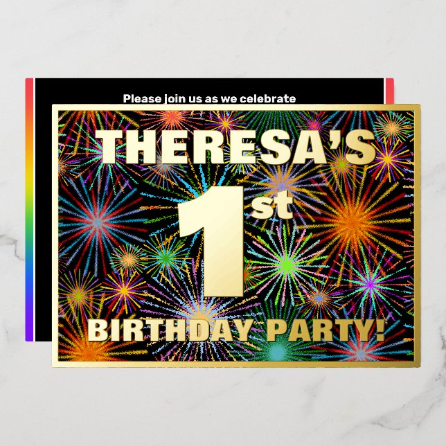1st Birthday Party — Fun, Colourful Fireworks Look (Front/Back)