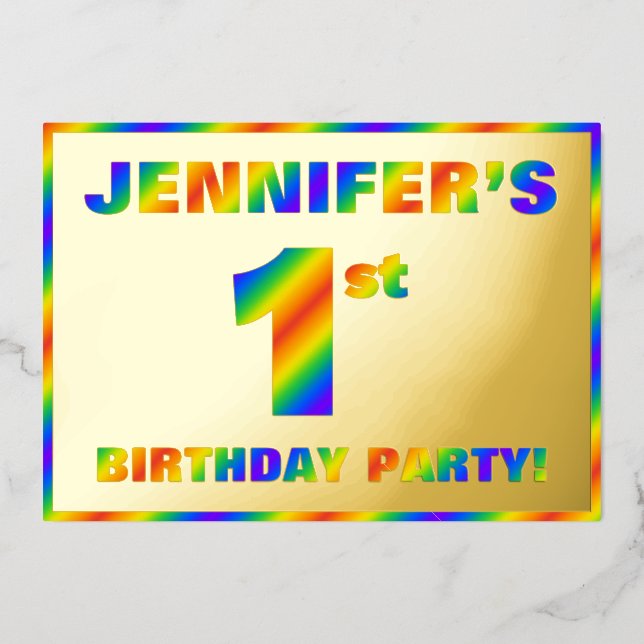 1st Birthday Party — Fun, Rainbow Spectrum “1” (Front)