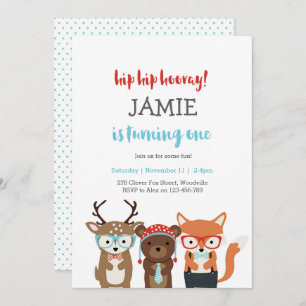 1st Birthday Party   Fun Woodland animals Invitation