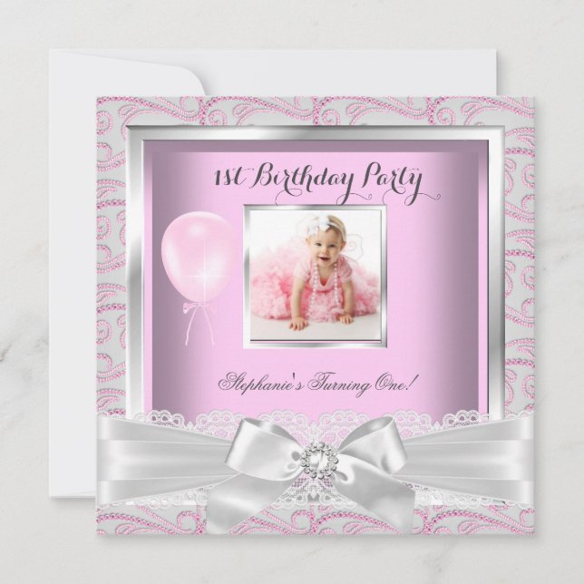 1st Birthday Party Girls Pink Diamonds Invitation (Front)