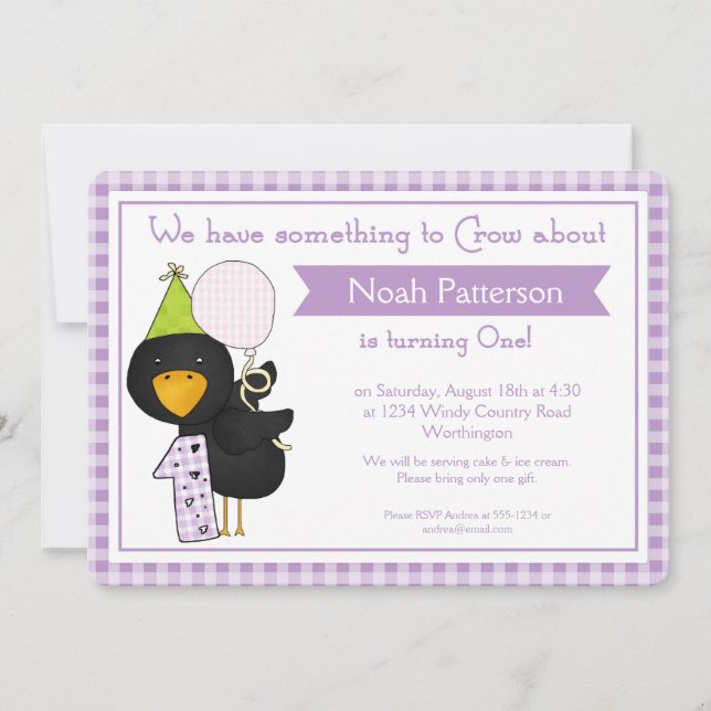 1st Birthday Party Invitations Birthday Crow (Front)