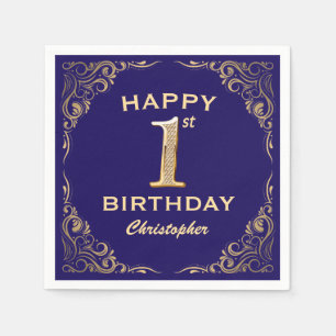 1st Birthday Party Navy Blue and Gold Glitter Napkin