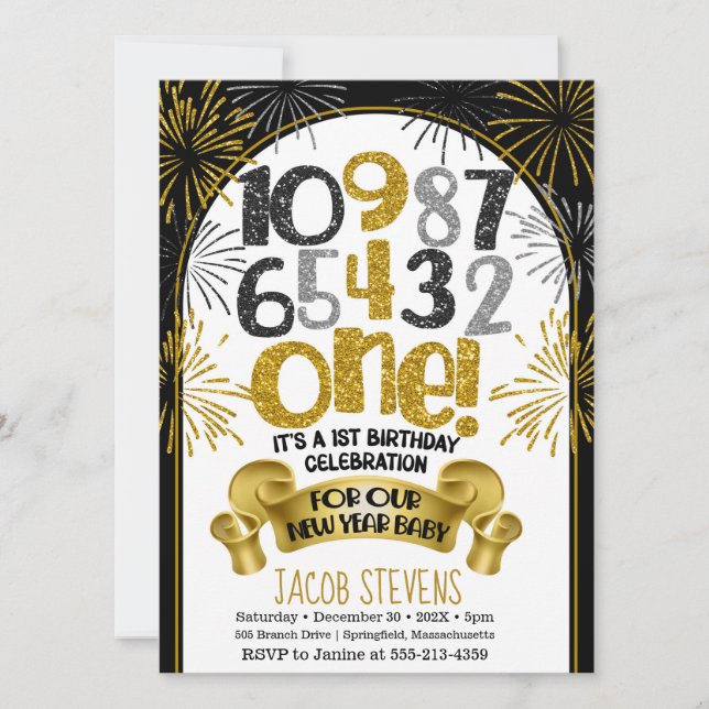 1st Birthday Party New Years Countdown Invitation (Front)