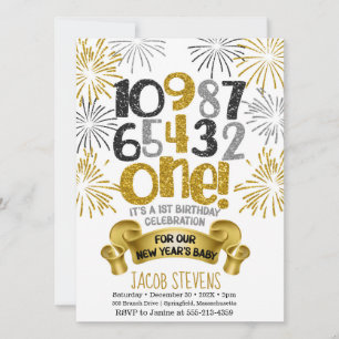 1st Birthday Party New Years Countdown Invitation