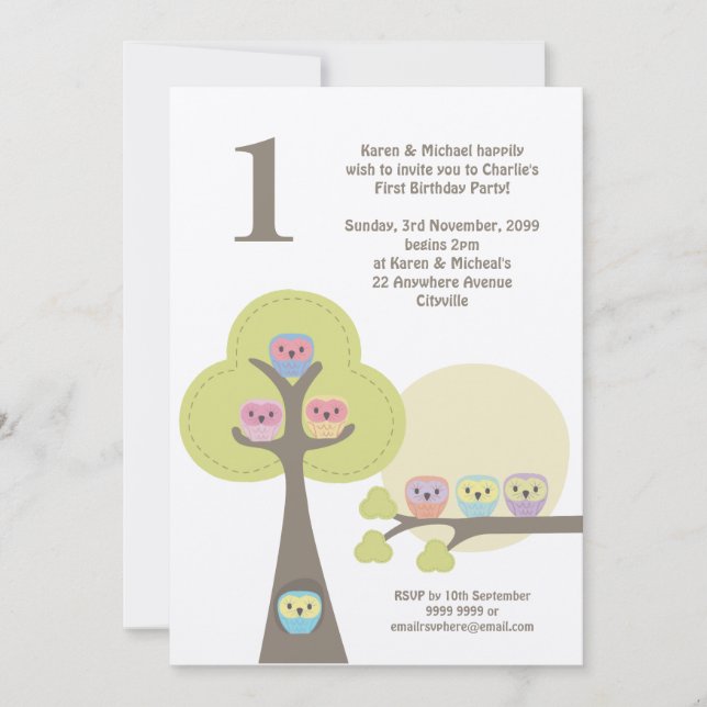 1st Birthday Party Night Owls Cute Invitation (Front)