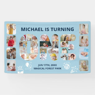 1st Birthday Party Number One Blue Photo Collage Banner
