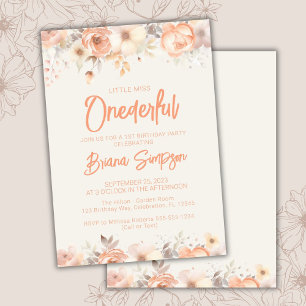 1st Birthday Party Peach Ivory Beige Floral Invitation