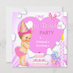 1st Birthday Party Pink Blonde Baby Girl Invitation