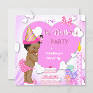 1st Birthday Party Pink Ethnic African American Invitation