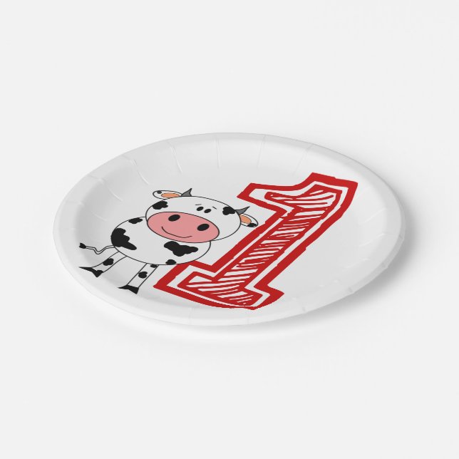 1st Birthday Party Plate - Cow or Farm Theme (Angled)