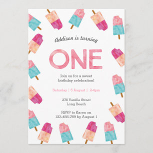 1st Birthday Party   Popsicle Ice cream invitation