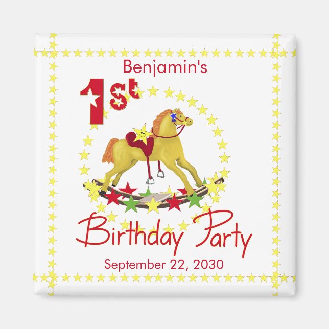 1st Birthday Party Rocking Horse Magnet (Front)