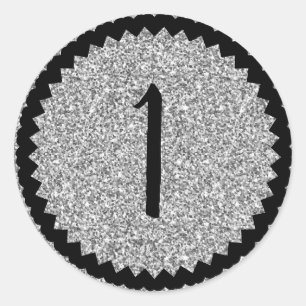 1st Birthday Party Silver Glitter Classic Round Sticker