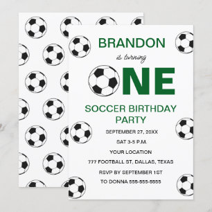 1st Birthday Party Soccer Green Boys Sports Invitation