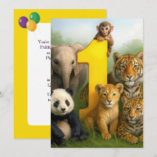 1st Birthday Party Wildlife Animal Babies Invitation