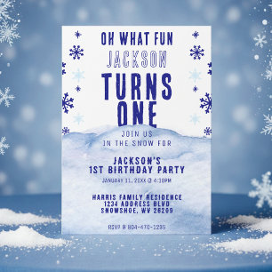 1st Birthday Party Winter Snow Christmas Invitation