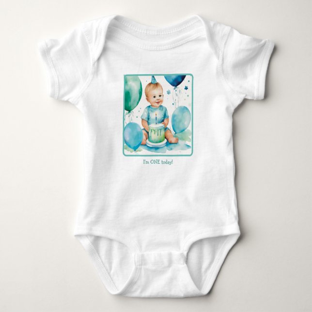 1st Birthday Personalised Watercolor Style Baby Bodysuit (Front)