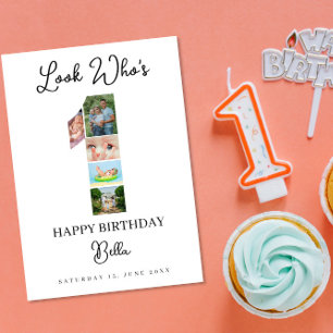 1st Birthday Photo Collage Custom Number 1  Card