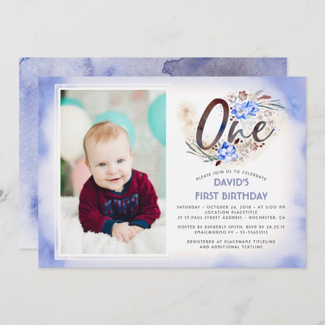 1st Birthday Photo Party Invitation (Front/Back)