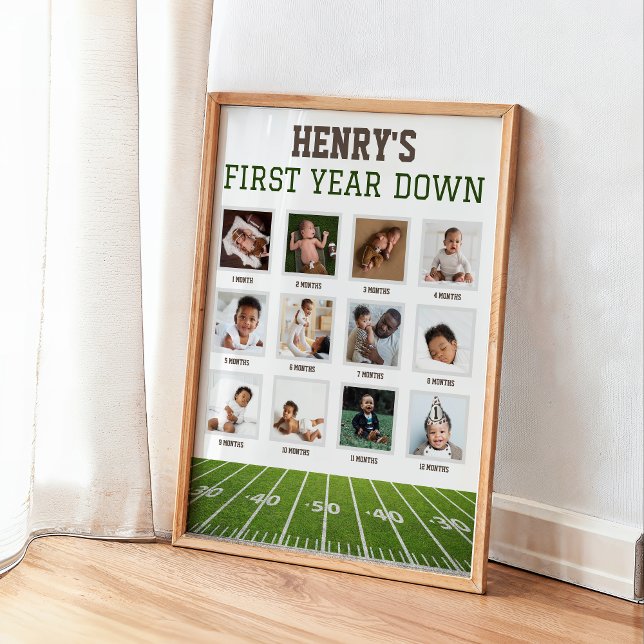 1st Birthday Photo Sign | Football First Year Down (First Year Down Milestone Poster Football 1st Birthday Sign)