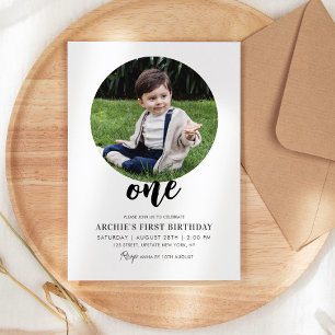 1st Birthday Photo Simple Modern Minimal Picture Invitation