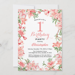 1st Birthday Pink Boho Botanical Floral Flowers Invitation