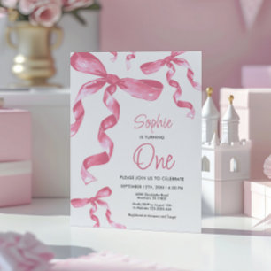 1st Birthday Pink Bow Invitation