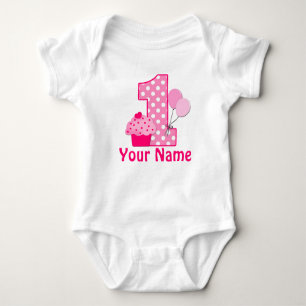 1st Birthday Pink Cupcake Personalised Baby Bodysuit