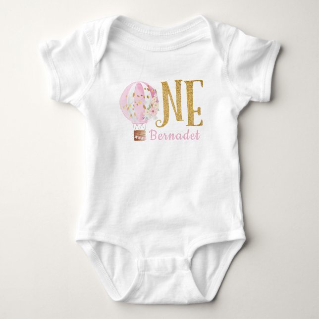 1st Birthday Pink Hot Air Balloon Baby Bodysuit (Front)