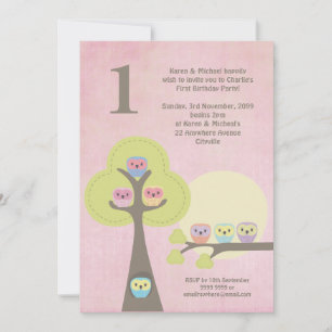 1st Birthday Pink Party Night Owls Cute Invitation