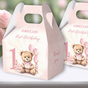 1st Birthday Pink Teddy Bear Number Favour Boxes