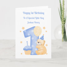1st Birthday Polka Dot Teddy Birthday Boy Card