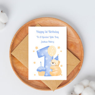 1st Birthday Polka Dot Teddy Birthday Boy Card