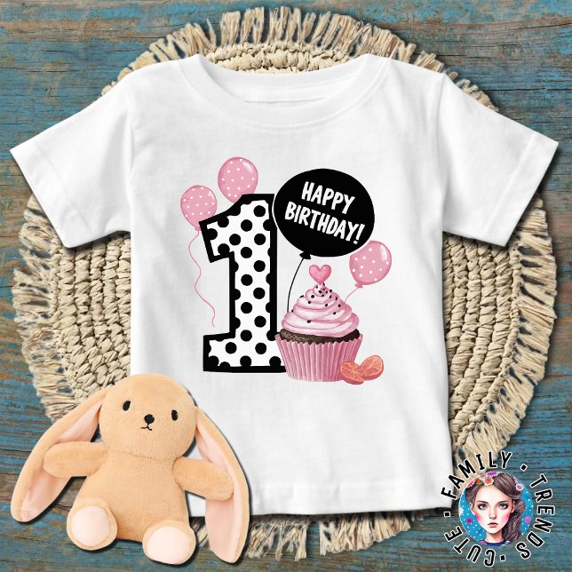 1st Birthday Polka Dots Number 1 birthday Baby T-Shirt (Creator Uploaded)