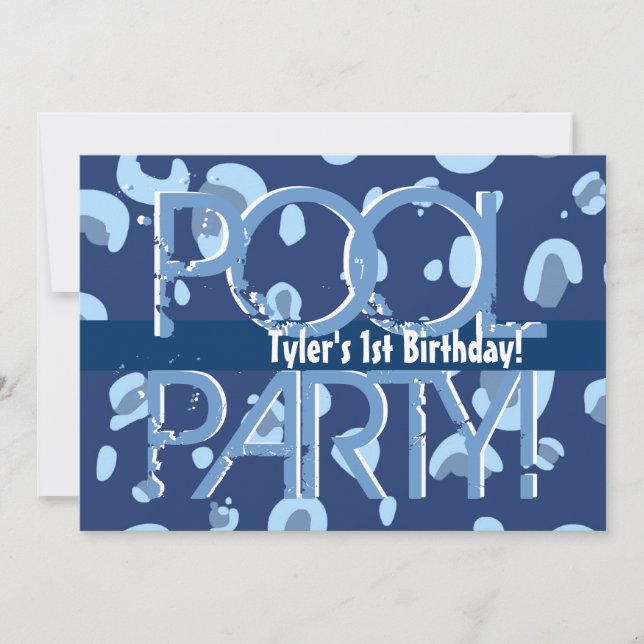 1st Birthday Pool Party Blue White Template (Front)