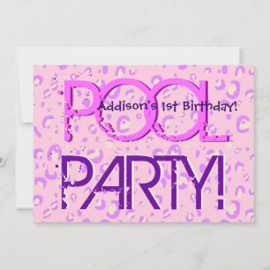 1st Birthday Pool Party Pink and Purple Bubbles Invitation