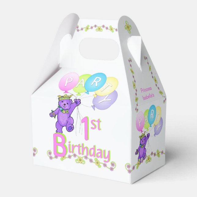 1st Birthday Princess Bear Custom Favour Box (Front Side)