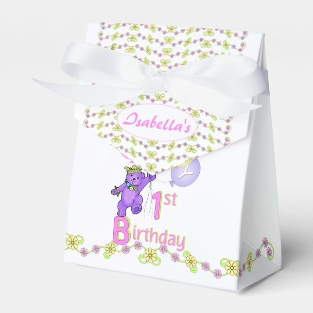 1st Birthday Princess Bear Custom Favour Box (Front Side)