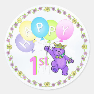 1st Birthday Princess Bear Happy Classic Round Sticker