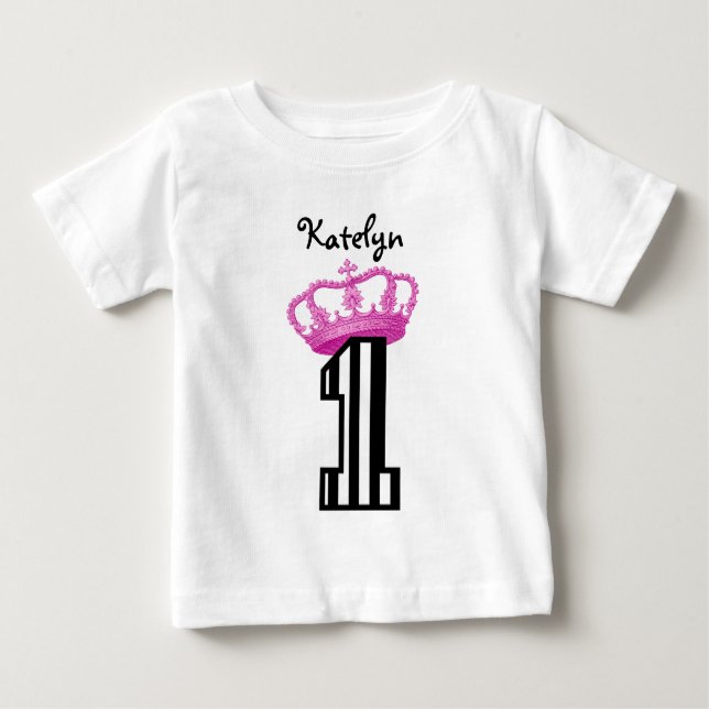 1st Birthday Princess Crown Stripes One Year Old 1 Baby T-Shirt (Front)