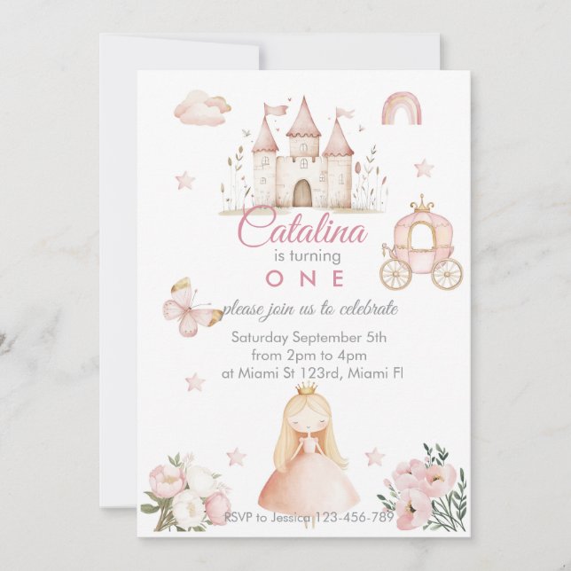 1st Birthday Princess Girl Invitation (Front)