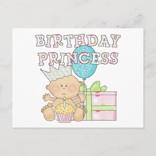 1st Birthday Princess With Crown Tshirts Postcard (Front)
