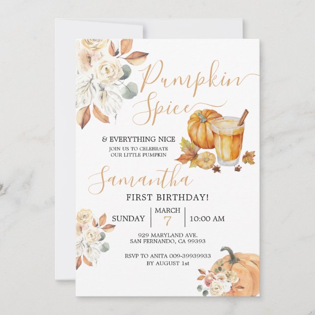 1st Birthday Pumpkin Spice and Everything Nice  Invitation (Front)