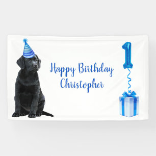 1st Birthday Puppy Theme- Cute Dog Blue Boy Pawty Banner
